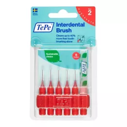 TEPE Tarpdančių šepetėlis Original 0,5 mm ISO 2 raudoni, 6 vnt