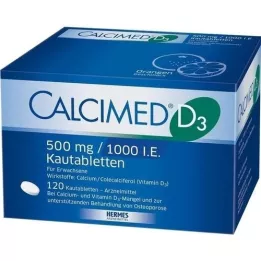 CALCIMED D3 500 mg/1000 TV kramtomosios tabletės, 120 kapsulių