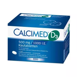 CALCIMED D3 500 mg/1000 TV kramtomosios tabletės, 120 kapsulių