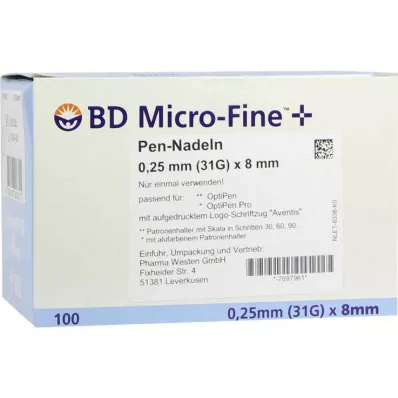 BD Micro-Fine + 8 adatos 0,25x8 mm, 100 vnt BD Micro-Fine + 8 adatos 0,25x8 mm, 100 vnt
