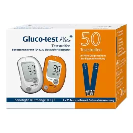 GLUCO TEST Plus gliukozės kiekio kraujyje nustatymo juostelės, 50 vnt