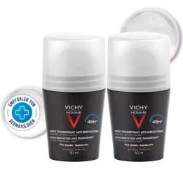 VICHY HOMME Dezodorantas roll-on jautriai odai 48h DP, 2X50 ml