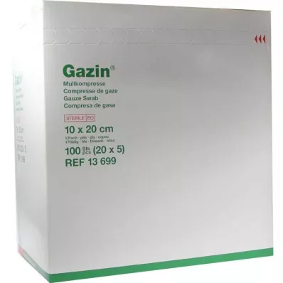 Gazin kompresai 10x20cm 12f, 20x5 vnt Gazin kompresai 10x20cm 12f, 20x5 vnt