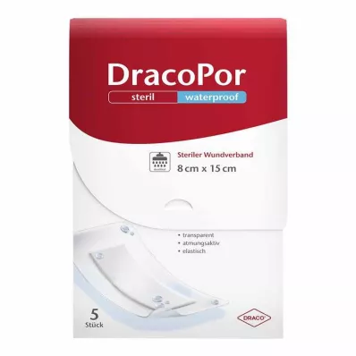 DRACOPOR neperšlampamas žaizdų tvarstis 8x15 cm sterilus, 5 vnt