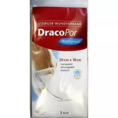 DRACOPOR neperšlampamas žaizdų tvarstis 10x20 cm sterilus, 5 vnt