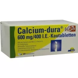CALCIUM DURA Vit D3 600 mg/400 TV kramtomosios tabletės, 120 kapsulių