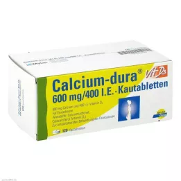 CALCIUM DURA Vit D3 600 mg/400 TV kramtomosios tabletės, 120 kapsulių