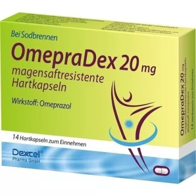 OMEPRADEX 20 mg skrandžiui atsparios kietosios kapsulės, 14 vnt