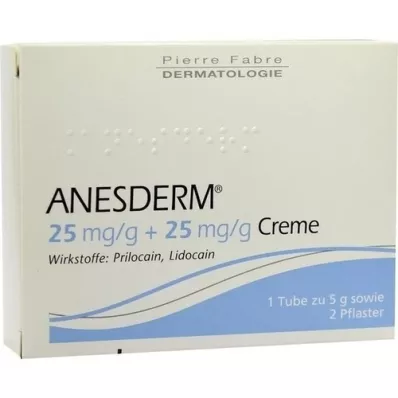 ANESDERM 25 mg/g + 25 mg/g kremo + 2 pleistrai, 5 g