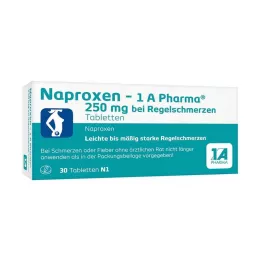 NAPROXEN-1A Pharma 250 mg tabletės menstruacijų skausmui malšinti, 30 vnt