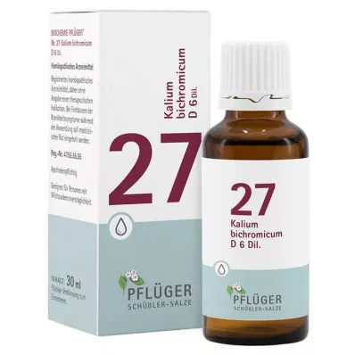 Biochemija Pflueger 27 Kalium bichromicum D 6 lašai, 30 ml Biochemija Pflueger 27 Kalium bichromicum D 6 lašai, 30 ml