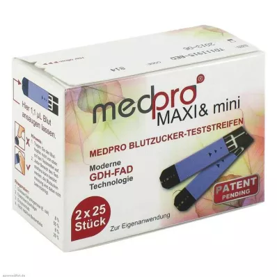MEDPRO Maxi &amp; mini gliukozės kiekio kraujyje nustatymo juostelės, 2X25 vnt