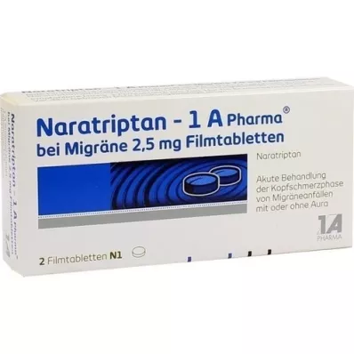 NARATRIPTAN-1A Pharma migrenai gydyti 2,5 mg plėvele dengtos tabletės, 2 vnt