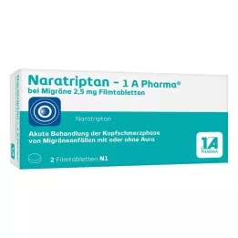 Naratriptan 1A Pharma nuo migrenos 2,5 mg plėvele dengtos tabletės, 2 vnt