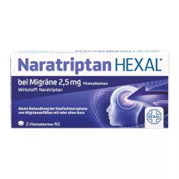 NARATRIPTAN HEXAL migrenai gydyti 2,5 mg plėvele dengtos tabletės, 2 vnt