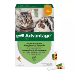 ADVANTAGE 40 mg tirpalas mažoms katėms/mažiems dekoratyviniams triušiams, 4X0,4 ml