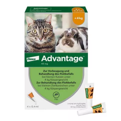 Advantage 40 mažoms katėms ir dekoratyviniams triušiams iki 4 kg, 4X0,4 ml