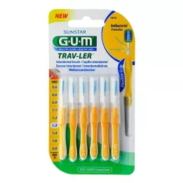 GUM TRAV-LER 1,3 mm eglės geltonos spalvos tarpdantiniai + 6 dangteliai, 6 vnt