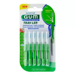 GUM TRAV-LER 1,1 mm žalios spalvos egliniai tarpdantiniai + 6 dangteliai, 6 vnt