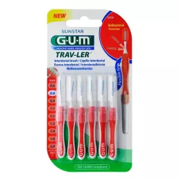 GUM TRAV-LER 0,8 mm žvakės raudonos spalvos tarpdantiniai dantys+6 gaubteliai, 6 vnt