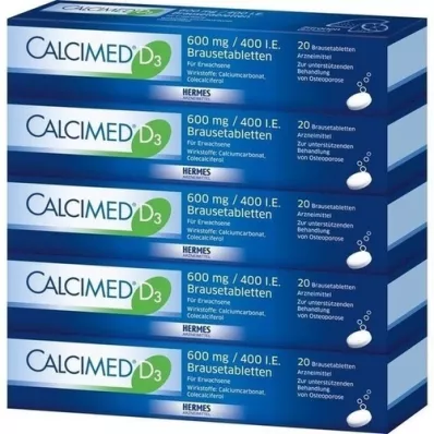 CALCIMED D3 600 mg/400 TV putojančios tabletės, 100 vnt