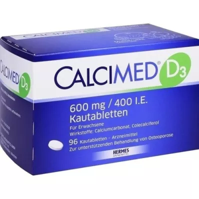 CALCIMED D3 600 mg/400 TV kramtomosios tabletės, 96 vnt
