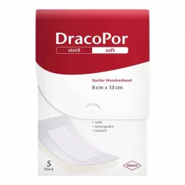 DracoPor Soft baltas žaizdų tvarstis 8x15 cm sterilus, 5 vnt