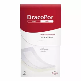 DracoPor Soft baltas žaizdų tvarstis 10x20 cm sterilus, 5 vnt
