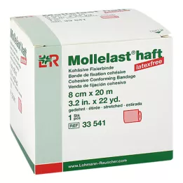 MOLLELAST lipnūs tvarsčiai be latekso 8 cmx20 m raudoni, 1 vnt