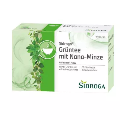 SIDROGA Sveikatingumo žalioji arbata su Nana mėtų filtru, 20X1,5 g