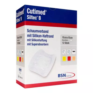 Cutimed Siltec B putplasčio tvarstis 10x10 cm su lipniu kraštu, 12 vnt