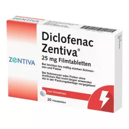 DICLOFENAC Zentiva 25 mg plėvele dengtos tabletės, 20 vnt
