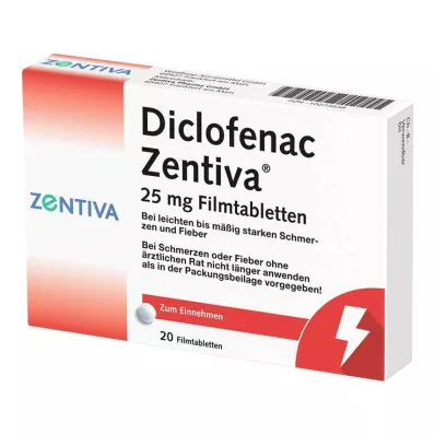 DICLOFENAC Zentiva 25 mg plėvele dengtos tabletės, 20 vnt