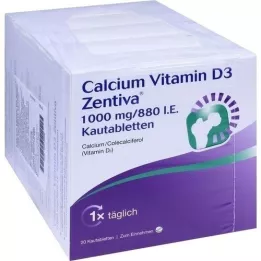 CALCIUM VITAMIN D3 Zentiva 1000 mg/880 I.U. kramtomosios tabletės, 100 vnt