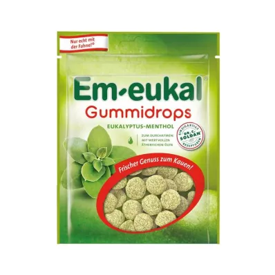 EM-EUKAL Kramtomosios gumos lašai su eukaliptu ir mentoliu, kurių sudėtyje yra cukraus, 90 g EM-EUKAL Kramtomosios gumos lašai su eukaliptu ir mentoliu, kurių sudėtyje yra cukraus, 90 g