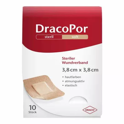DRACOPOR Žaizdos tvarstis 3,8x3,8 cm, sterilus, odos spalvos, 10 vnt
