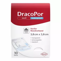 DRACOPOR vandeniui atsparus 3,8x3,8 cm sterilus žaizdų tvarstis, 10 vnt