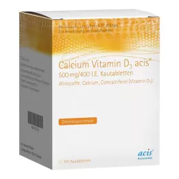 CALCIUM VITAMIN D3 acis 500 mg/400 TV kramtomosios tabletės, 100 vnt