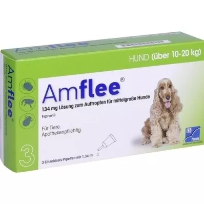 AMFLEE 134 mg taškinis tirpalas vidutinio dydžio 10-20 kg šunims, 3 vnt