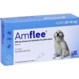 AMFLEE 268 mg taškinis tirpalas dideliems 20-40 kg šunims, 3 vnt