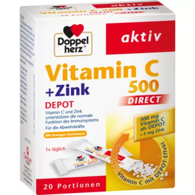 DOPPELHERZ Vitaminas C 500+Cinkas Depot DIRECT Granulės, 20 vnt