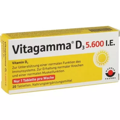 VITAGAMMA D3 5600 TV vitamino D3 NEM Tabletės, 20 vnt