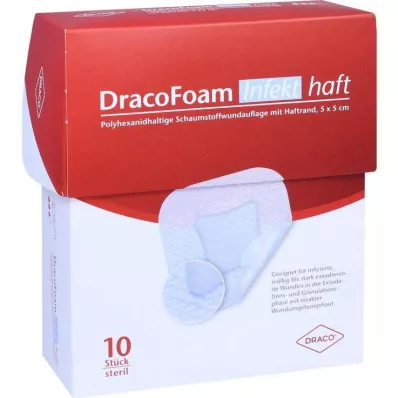 DRACOFOAM Infekt haft putų žaizdų tvarstis 5x5 cm, 10 vnt DRACOFOAM Infekt haft putų žaizdų tvarstis 5x5 cm, 10 vnt