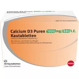 CALCIUM D3 Puren 1000 mg/880 TV kramtomosios tabletės, 90 kapsulių