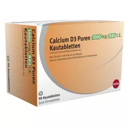 CALCIUM D3 Puren 1000 mg/880 TV kramtomosios tabletės, 90 kapsulių