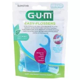GUM „Easy-Flossers“ vaškuoti dantų siūlų lazdelės mėtų + kelioninis dėklas, 30 vnt