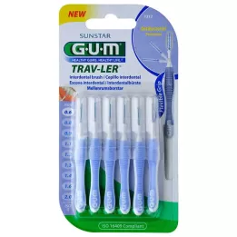 GUM Trav-Ler 0.6IN žvakės formos mėlynas tarpdančių šepetėlis, 6 vnt