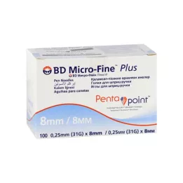 BD MICRO-FINE+ 8 plunksninės adatos 0,25x8 mm, 100 vnt