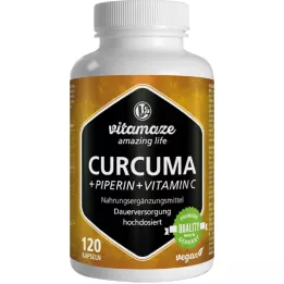 CURCUMA+PIPERIN+Vitamino C veganiškos kapsulės, 120 vnt