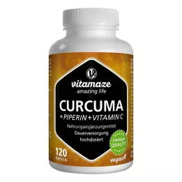 CURCUMA+PIPERIN+Vitamino C veganiškos kapsulės, 120 vnt